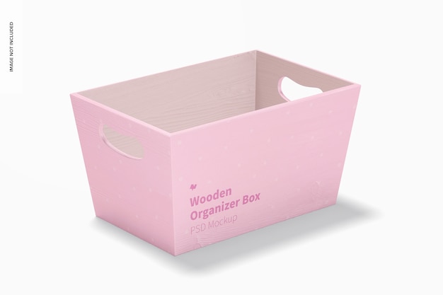 Wooden organizer box mockup, perspective