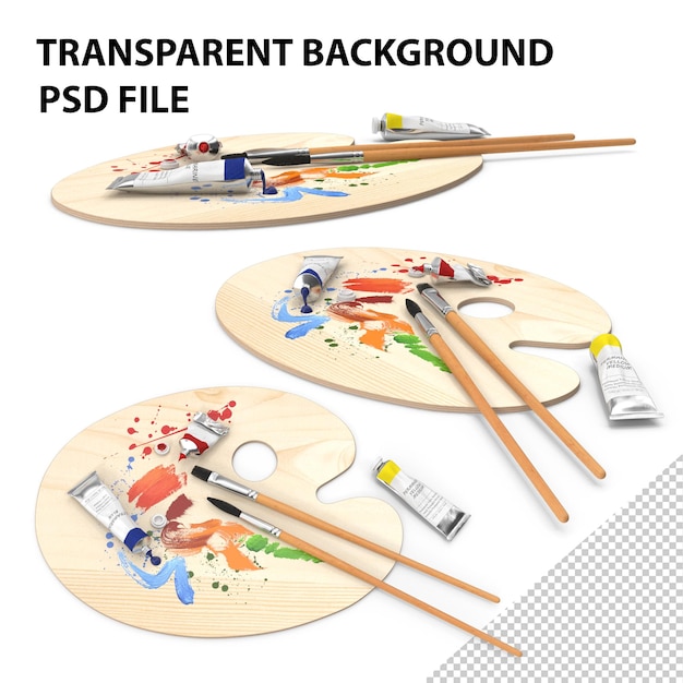 Wooden paint palette with oil paint tube png