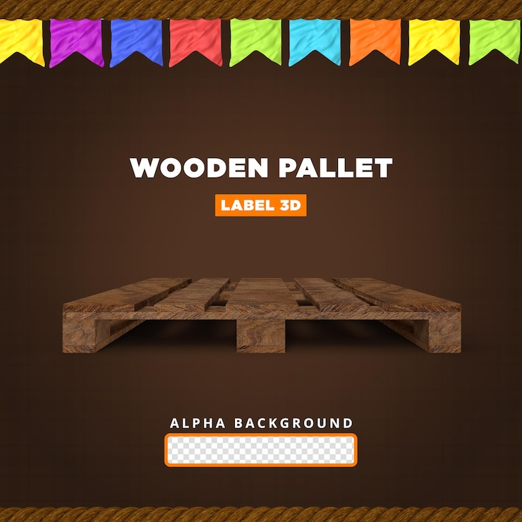 PSD wooden pallet 3d render composition