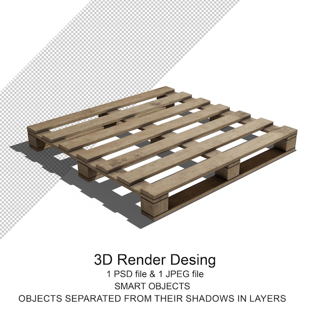 PSD 透明な背景に隔離された木製のパレット 3d レンダリング