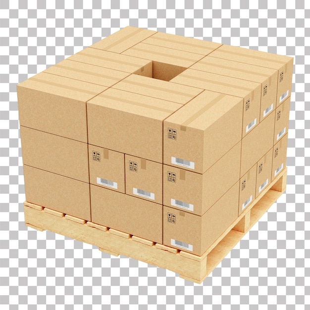 wooden pallet with kraft boxes mockup 3d render on transparent background