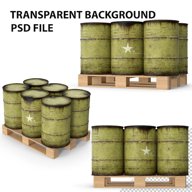 PSD png деревянный поддон со старыми бочками