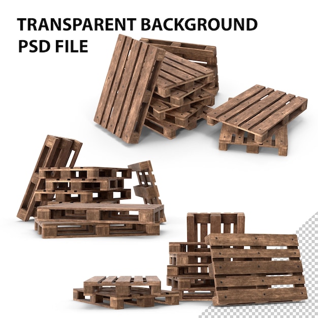 PSD wooden pallets heap png