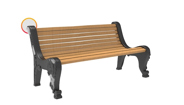 PSD wooden park bench transparent 3d render