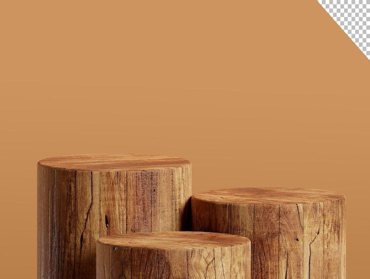 PSD wooden pedestal product stand empty display abstract wooden minimal podium luxury natural background for product placement 3d rendering
