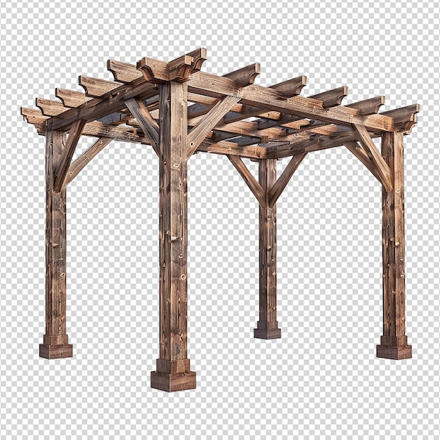 PSD wooden pergola isolated on transparent background