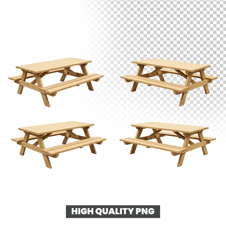 PSD wooden picnic table set isolated on transparent background