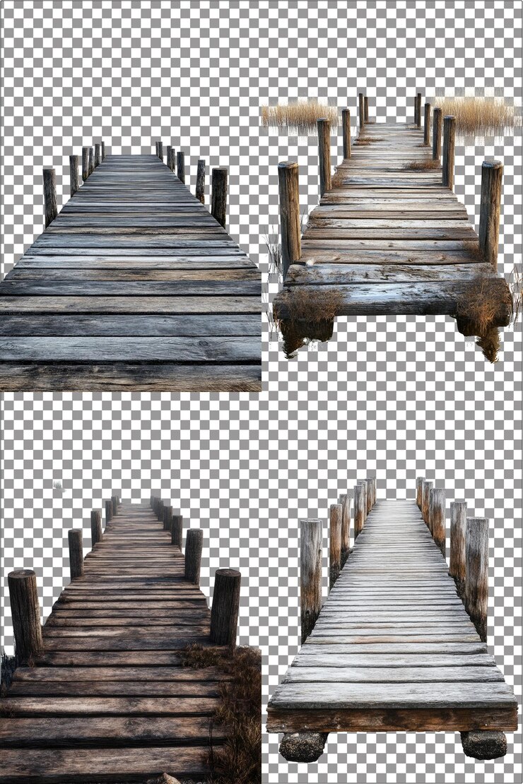 PSD 木製のピア 静かで魅力的なウォーターサイド ハイパーリアリズム 隔離されたpng 透明なバックグラウンド