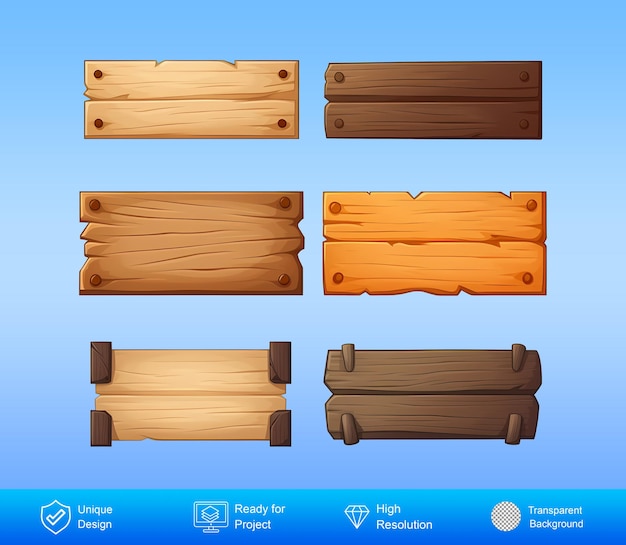 PSD wooden plank frame game ui asset textured piece