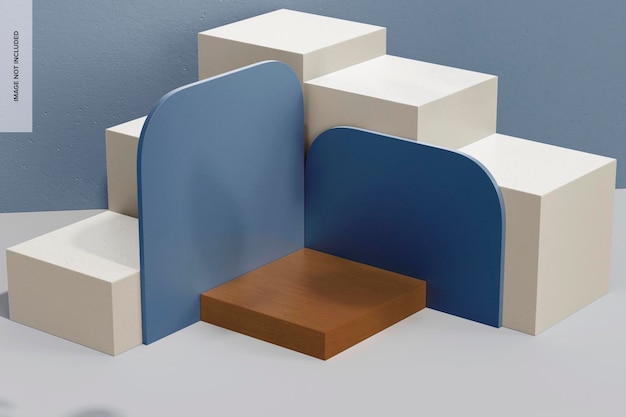 PSD wooden podium display mockup, with square podium