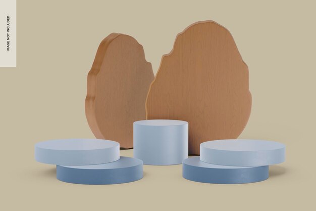 wooden podiums mockup, front view