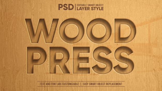 Wooden Press Carved Realistic 3D Editable Smart Object Text Effect