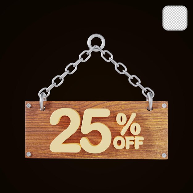 Wooden Price 25 Percent Off Discount 3d illustration