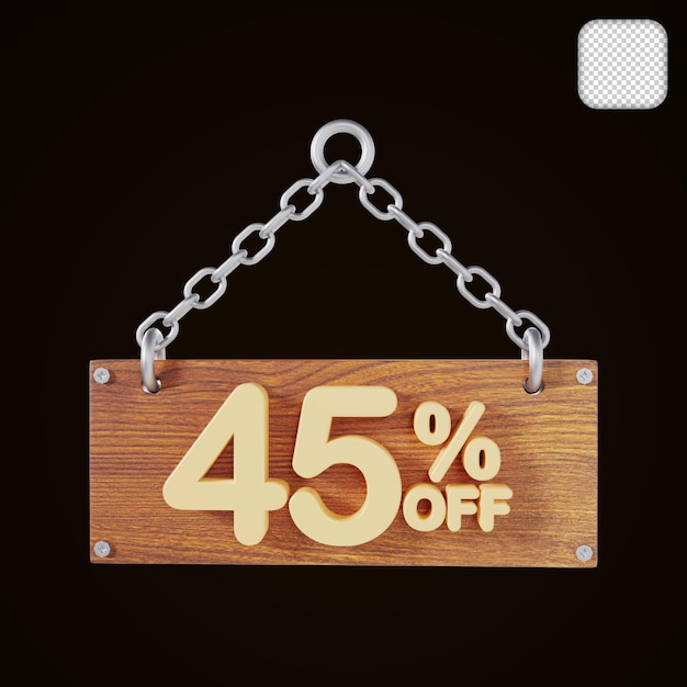 Wooden Price 45 Percent Off Discount 3d illustration