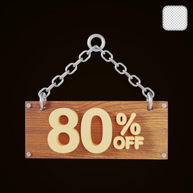 Wooden price 80 percent off discount 3d illustration