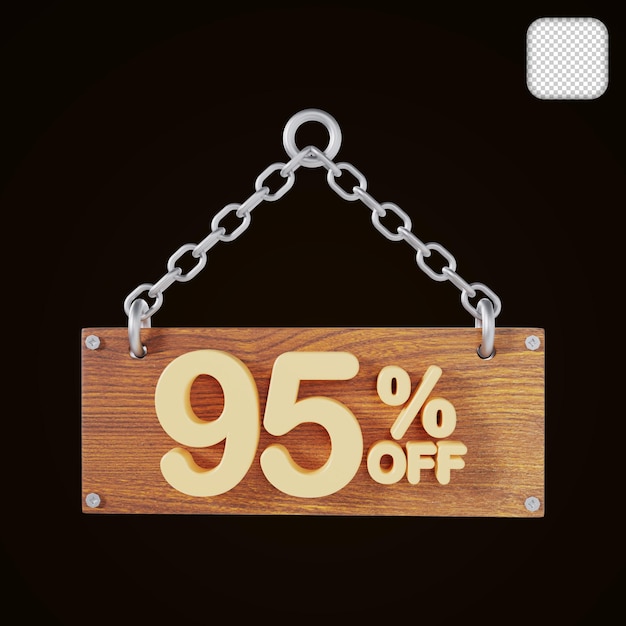 Wooden price 95 percent off discount 3d illustration