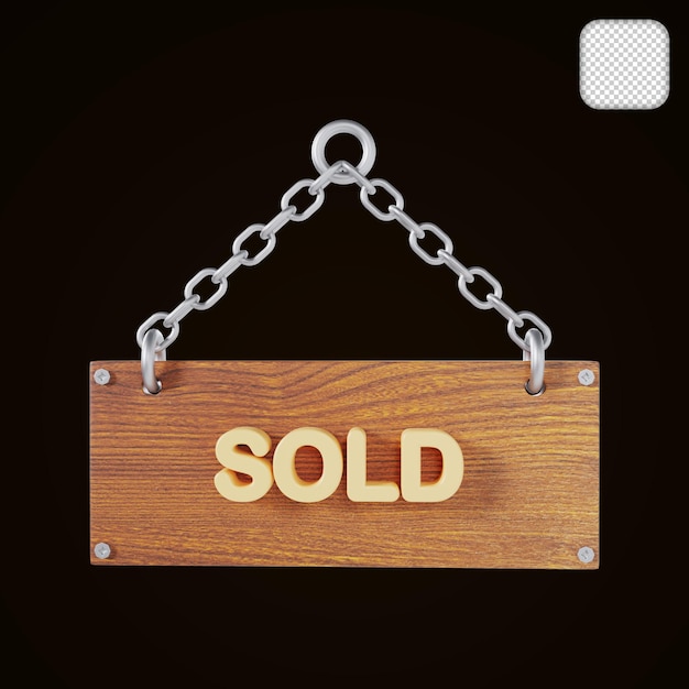 Wooden Price Label Sold 3d illustration