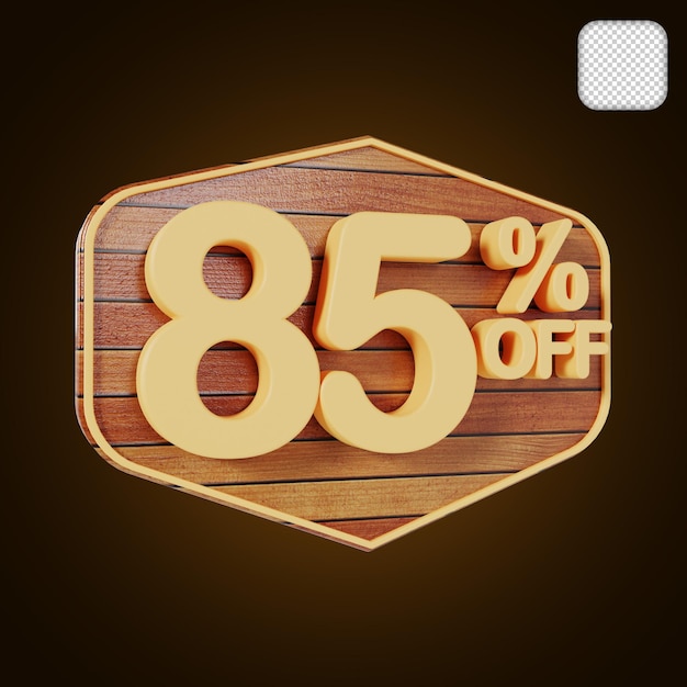 Wooden Price Tag 85 Percentage 3d illustration