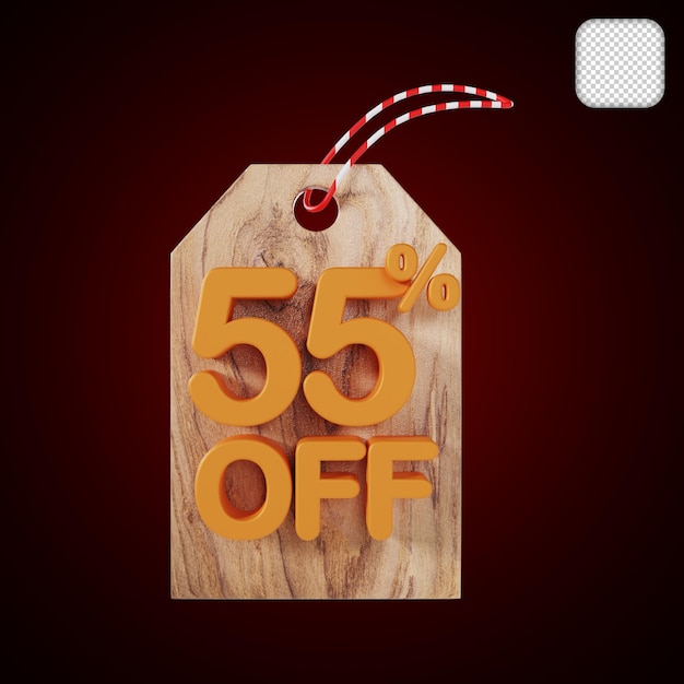 Wooden Price with 55 Percent Off Discount 3d illustration