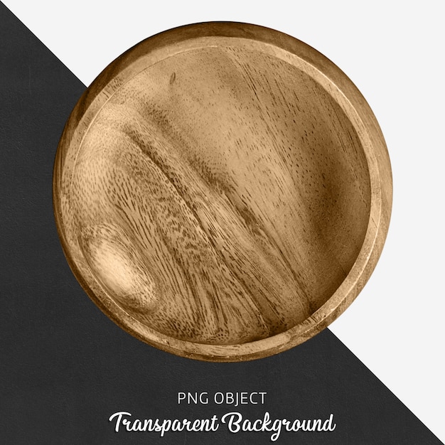 Wooden round serving plate on transparent background