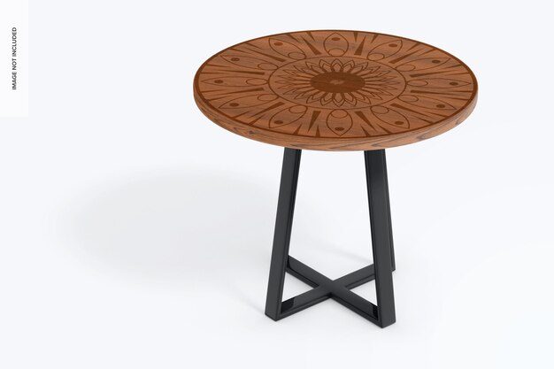 Wooden round table mockup, right view