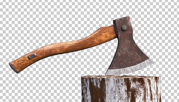 PSD wooden rusty axe isolated on a transparent background