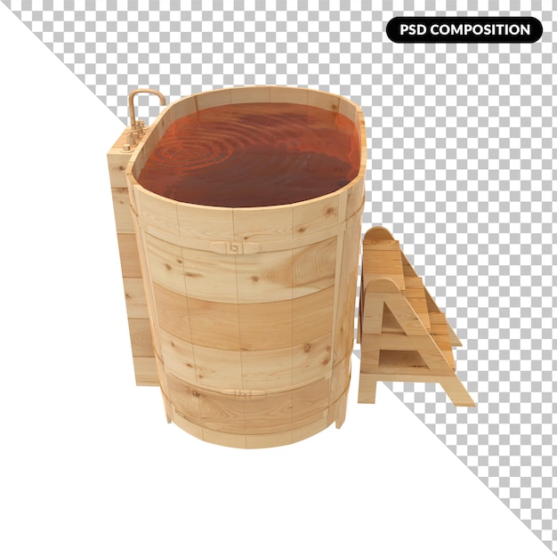 PSD rendering 3d isolato di un secchio di sauna in legno