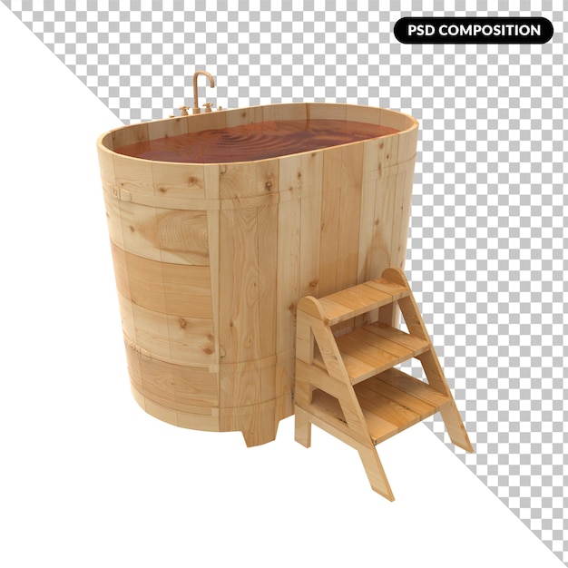 PSD rendering 3d isolato di un secchio di sauna in legno