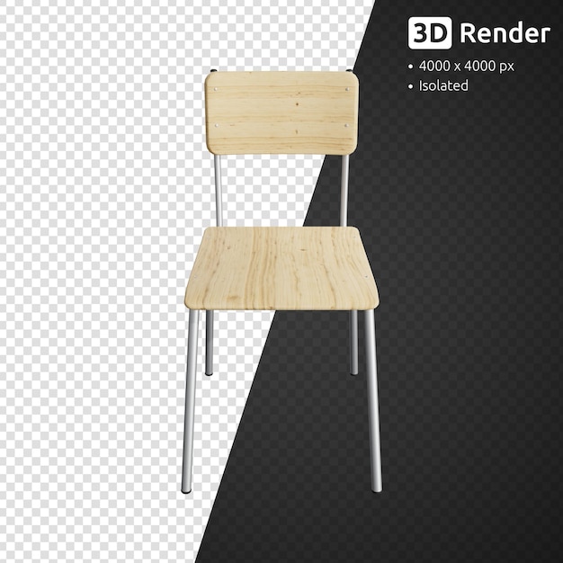 Wooden school chair isolated 3d render