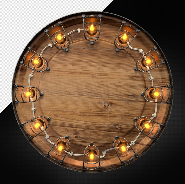 Wooden shape with lit halogen lamps