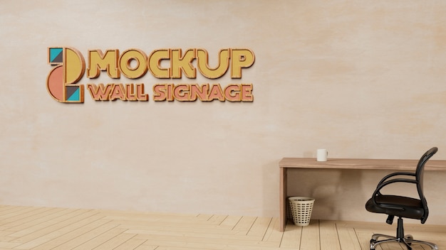 Wooden shapes on wall mockup