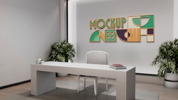 PSD wooden shapes on wall mockup