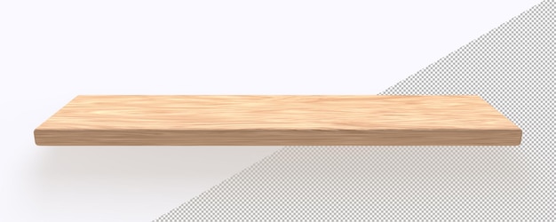 Wooden shelf furniture panel or surface of desk Realistic mockup of brown timber plank isolated on white background Wood tabletop sheet of natural material interior design element 3D illustration
