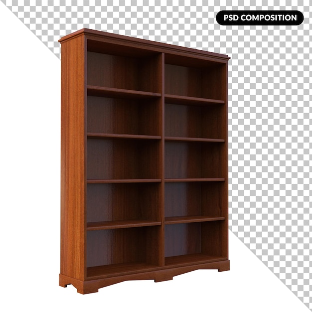 PSD wooden shelves isolated 3d