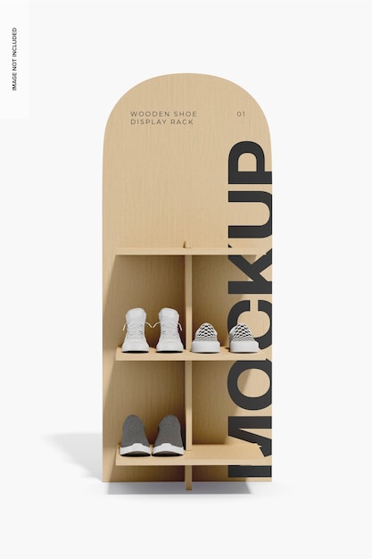 PSD wooden shoes display rack mockup, front view