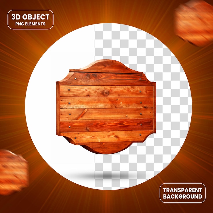 PSD wooden sign 3d render png isolated on transparent background