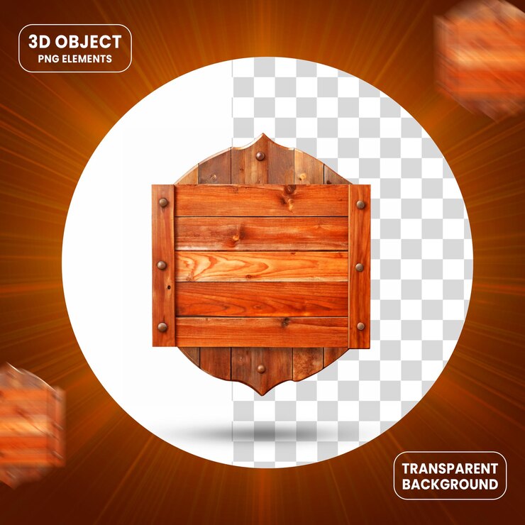 PSD wooden sign 3d render png isolated on transparent background