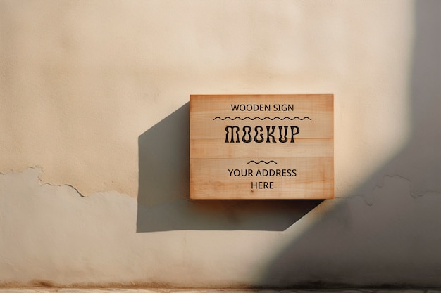 PSD wooden sign mockup on a wall