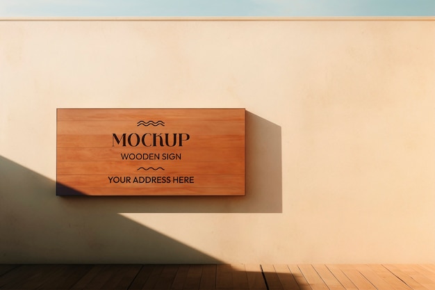 PSD wooden sign mockup on a wall