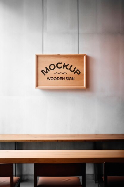 PSD wooden sign mockup on a wall