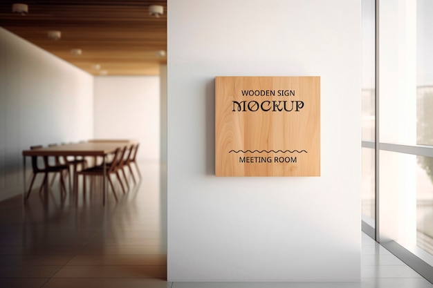 PSD wooden sign mockup on a wall