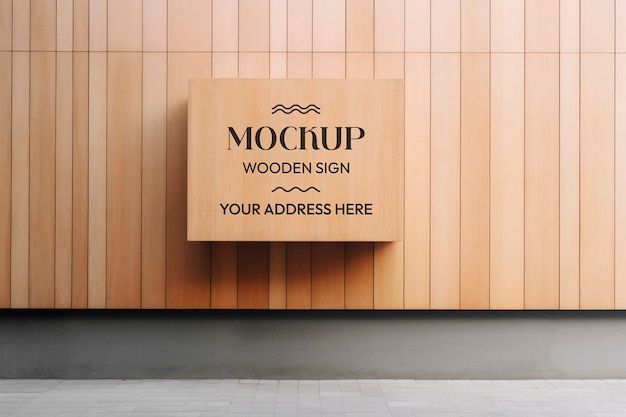 PSD wooden sign mockup on a wall