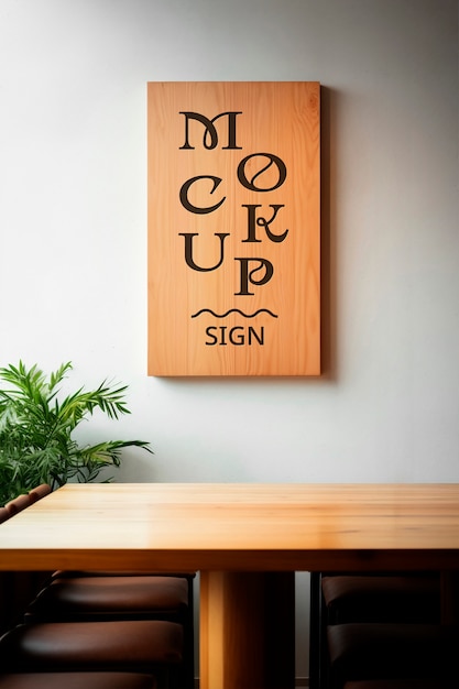 PSD wooden sign mockup on a wall