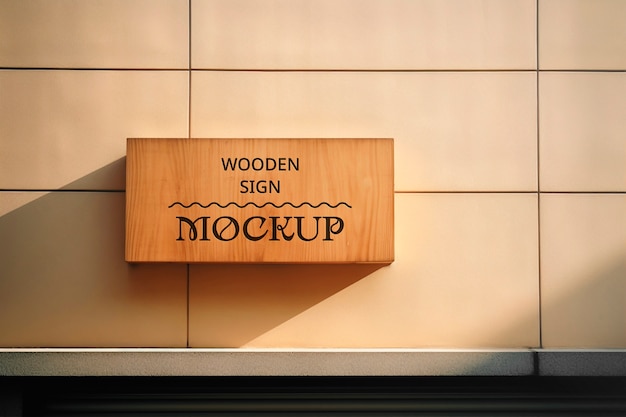 PSD wooden sign mockup on a wall