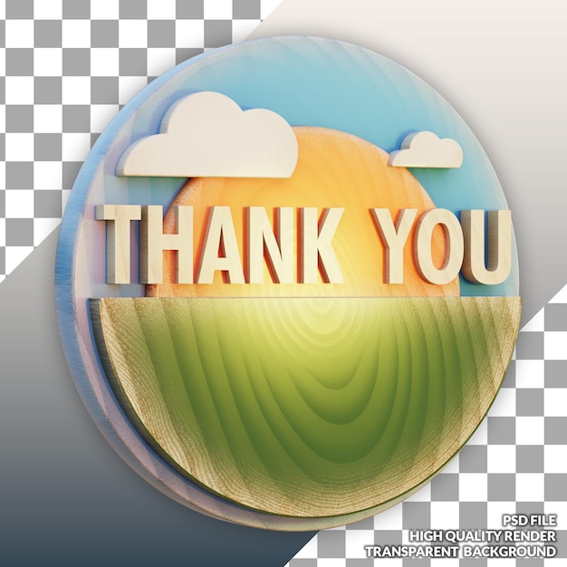 PSD wooden sign in relief painted with a thank you text