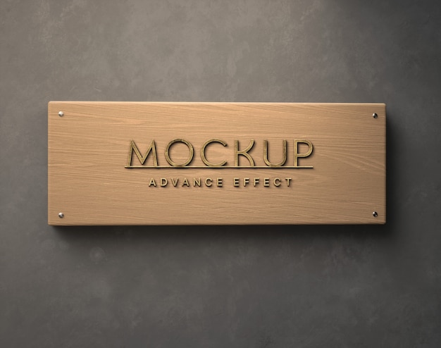 Wooden sign on a wall mockup