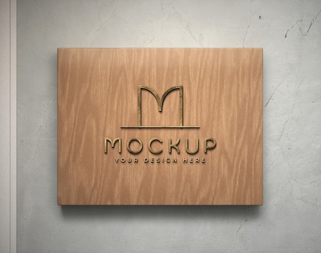 PSD wooden sign on a wall mockup