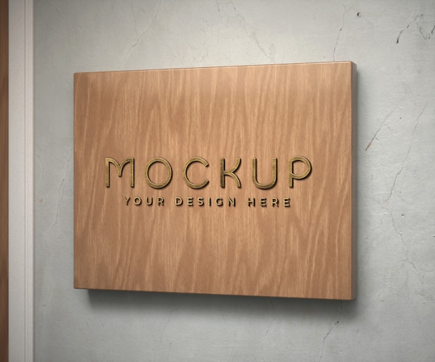 PSD wooden sign on a wall mockup