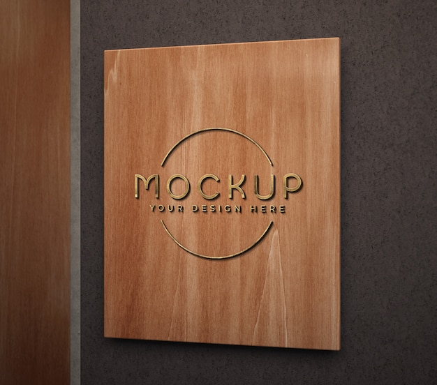 PSD wooden sign on a wall mockup