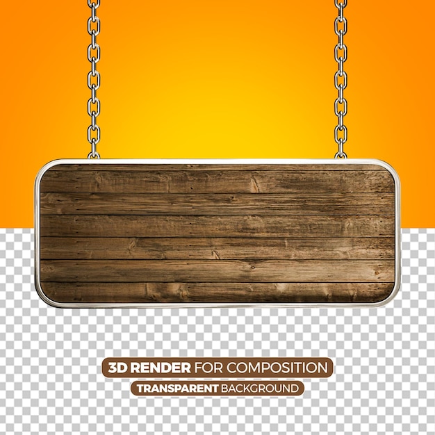 PSD wooden sign with chains hanging for composition 6